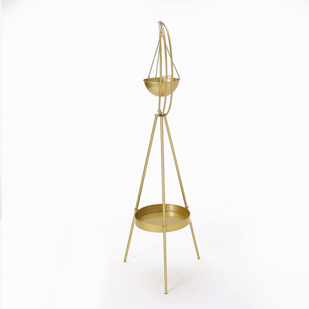 HalfMoon Plant Stand with Shelf in Gold Modern End Table