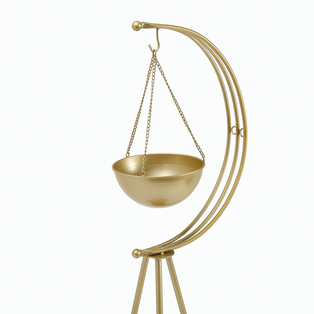 HalfMoon Plant Stand with Shelf in Gold Modern End Table